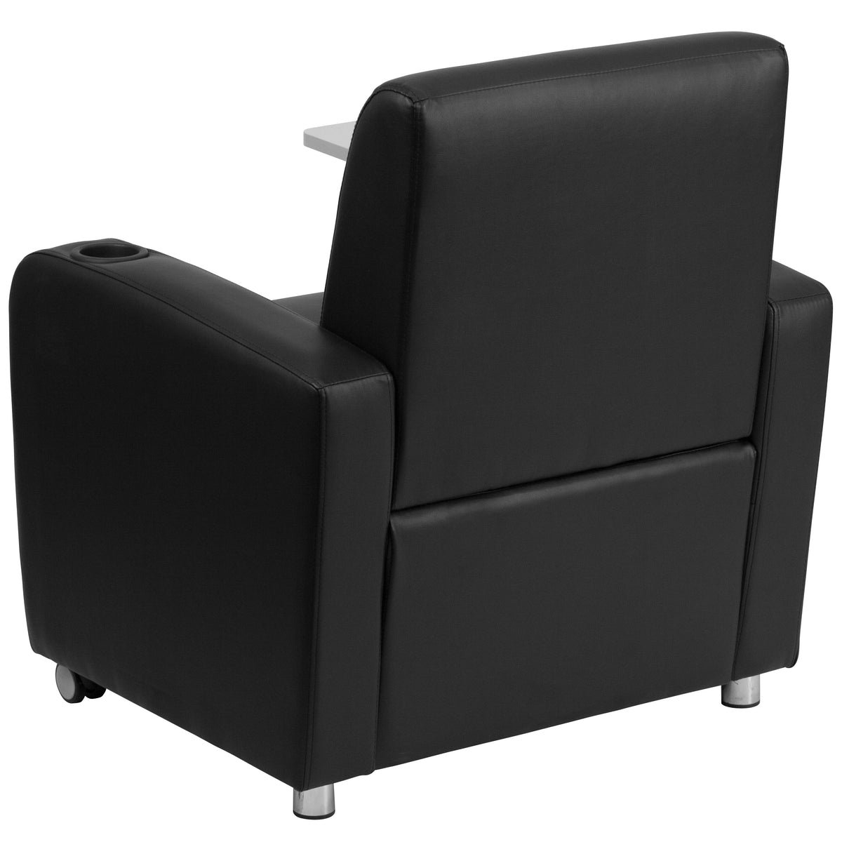 Black LeatherSoft Guest Chair with Tablet Arm and Cup Holder T6114