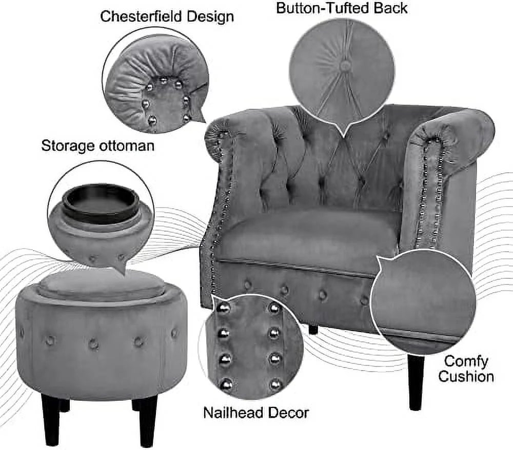 Mid-Century Velvet Accent Chair with Ottoman E29304