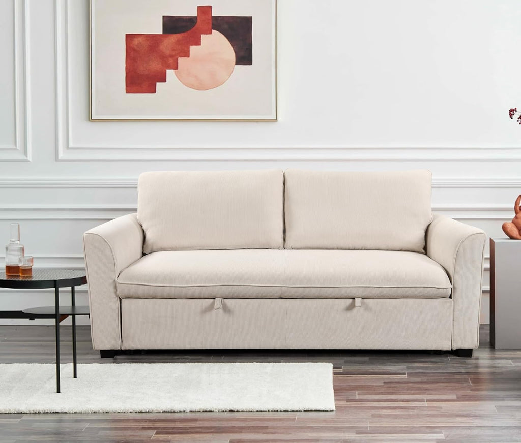 Beige 78 Inch Convertible Sleeper Sofa Bed with Pullout Bed S1447