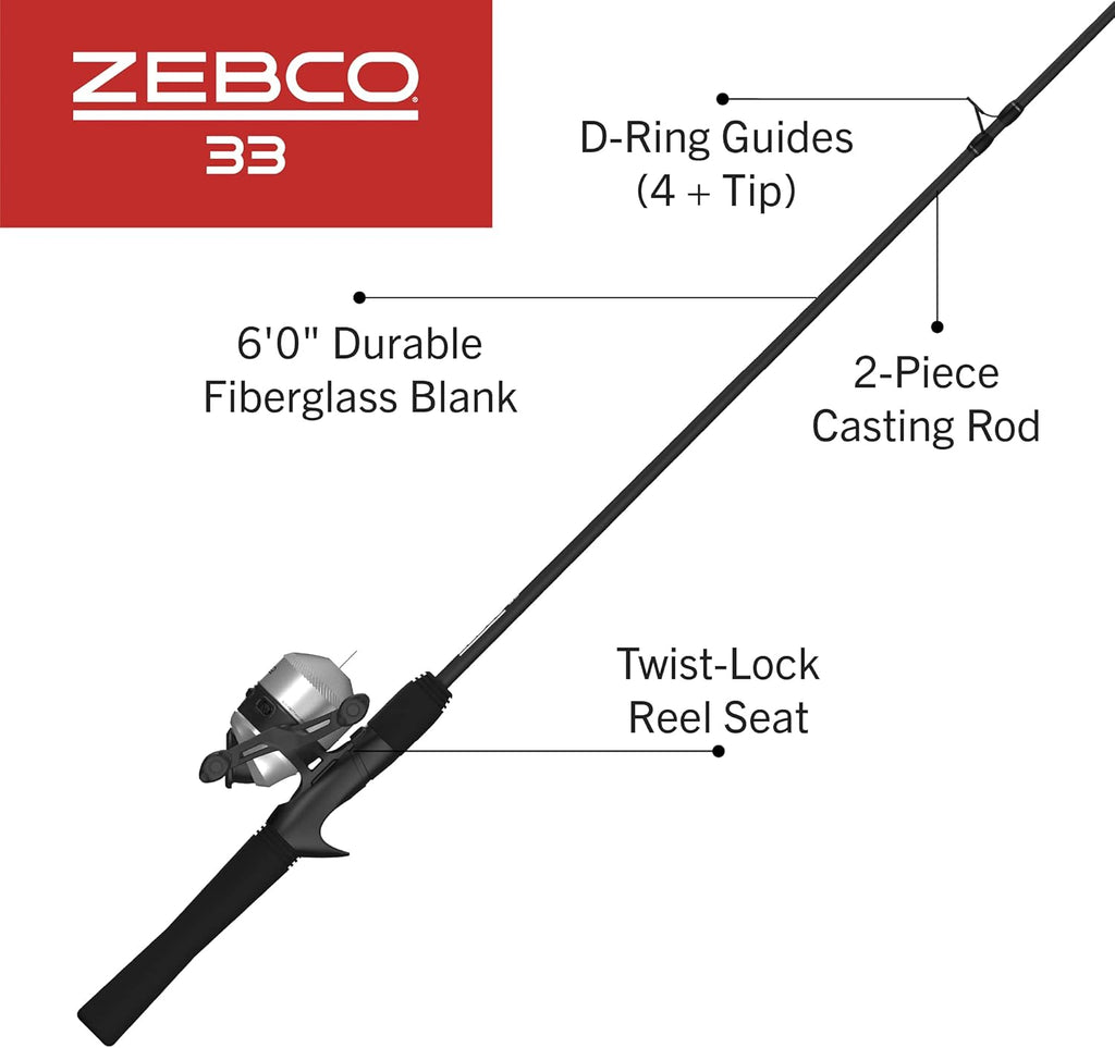 Silver/Black 6-Foot 2-Piece Fiberglass Spincast Reel and Fishing Rod Combo D40747