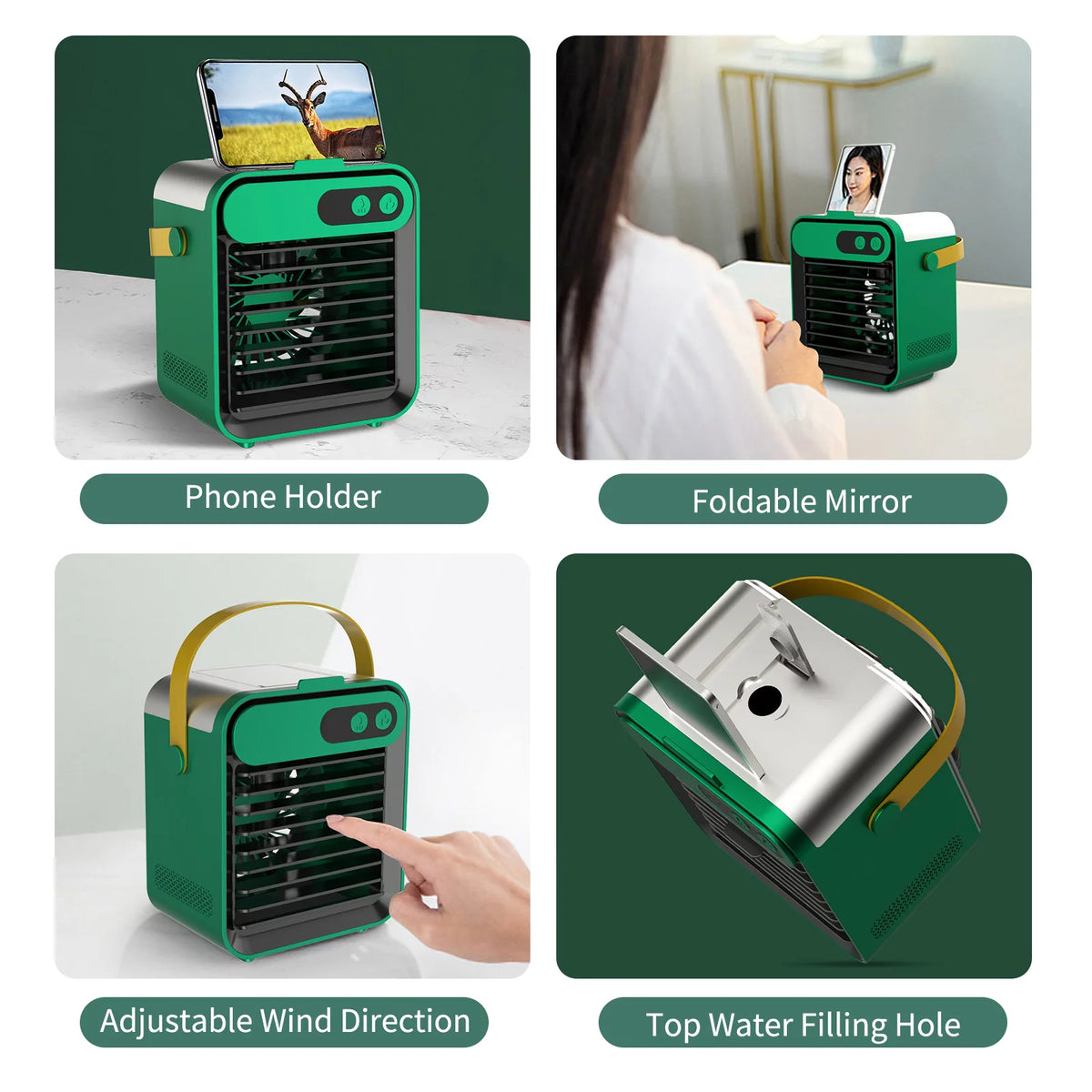 Air Conditioner Fan with Phone Holder Mirror 180mL 3 Speeds USB G446471
