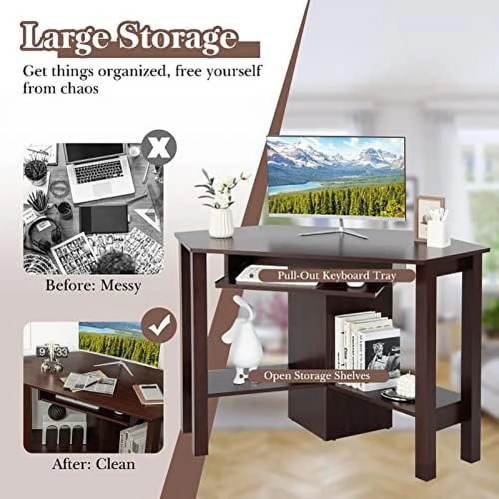 Corner Desk with Keyboard Tray and Shelves Z935