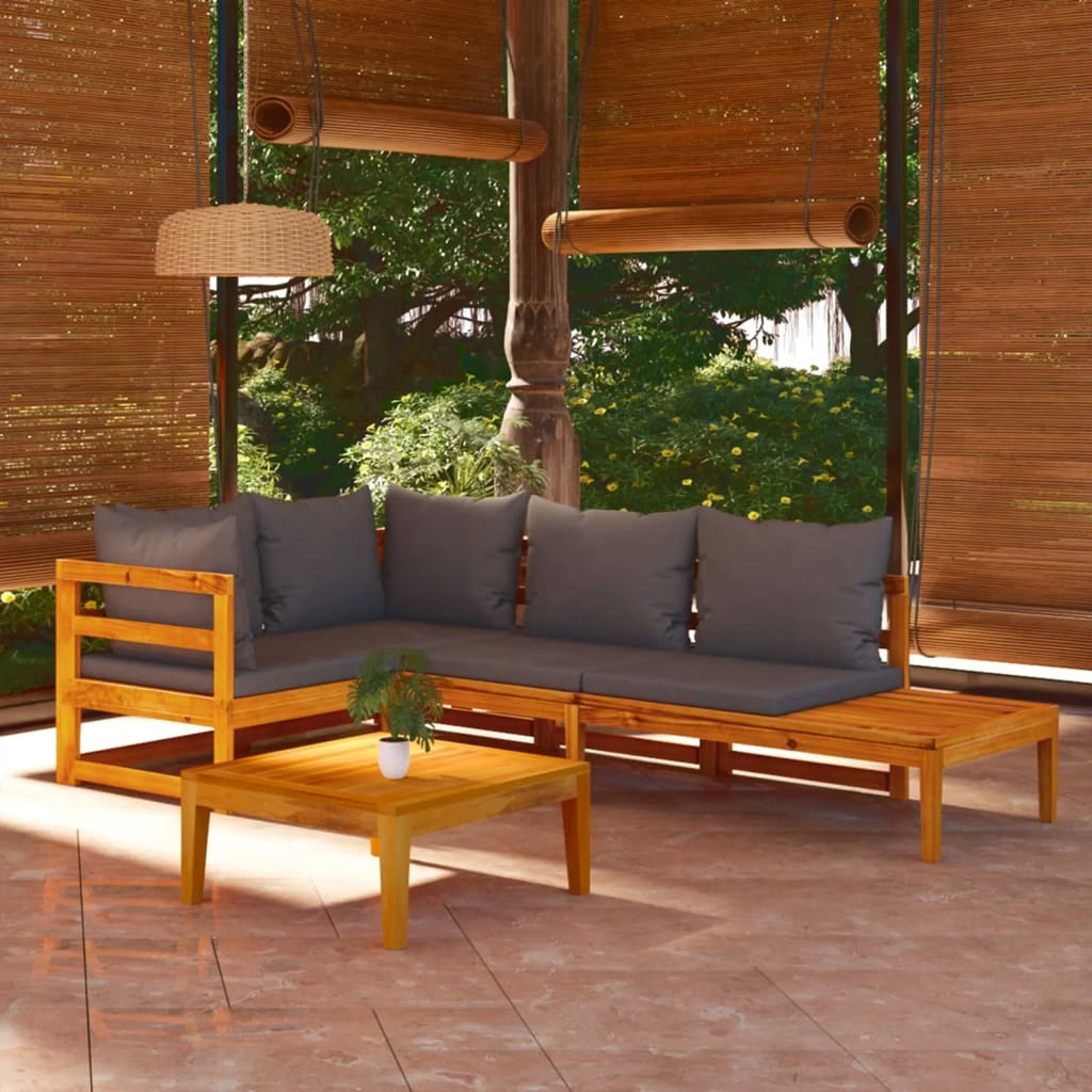 4 Piece Dark Gray Cushioned Acacia Wood Patio Lounge Set Y9478