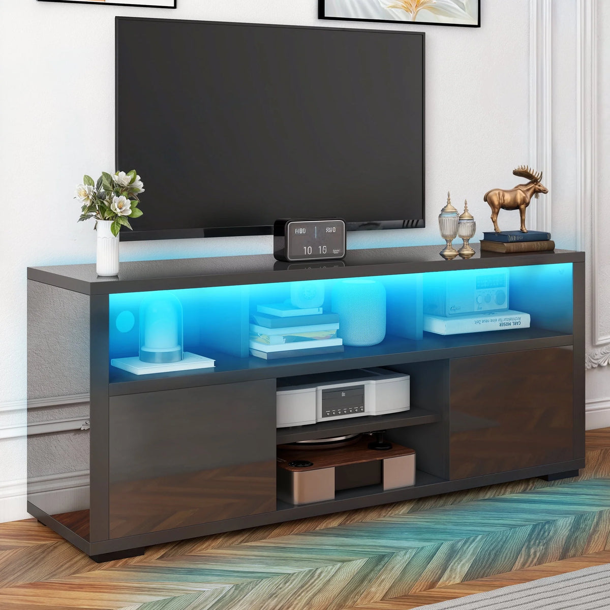 White High Gloss TV Stand with LED Lights B6082