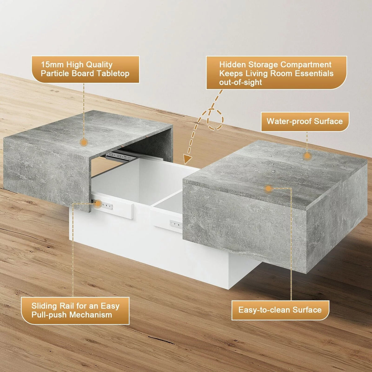 Gray Coffee Table with Sliding Top and Storage S2982