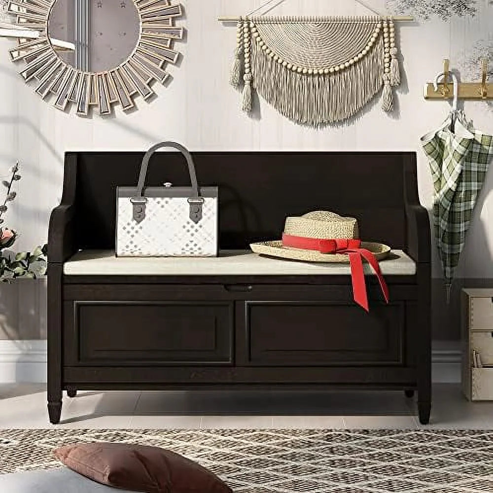 Brown Cushion Shoe Bench with 2 Doors Cabinet I1551