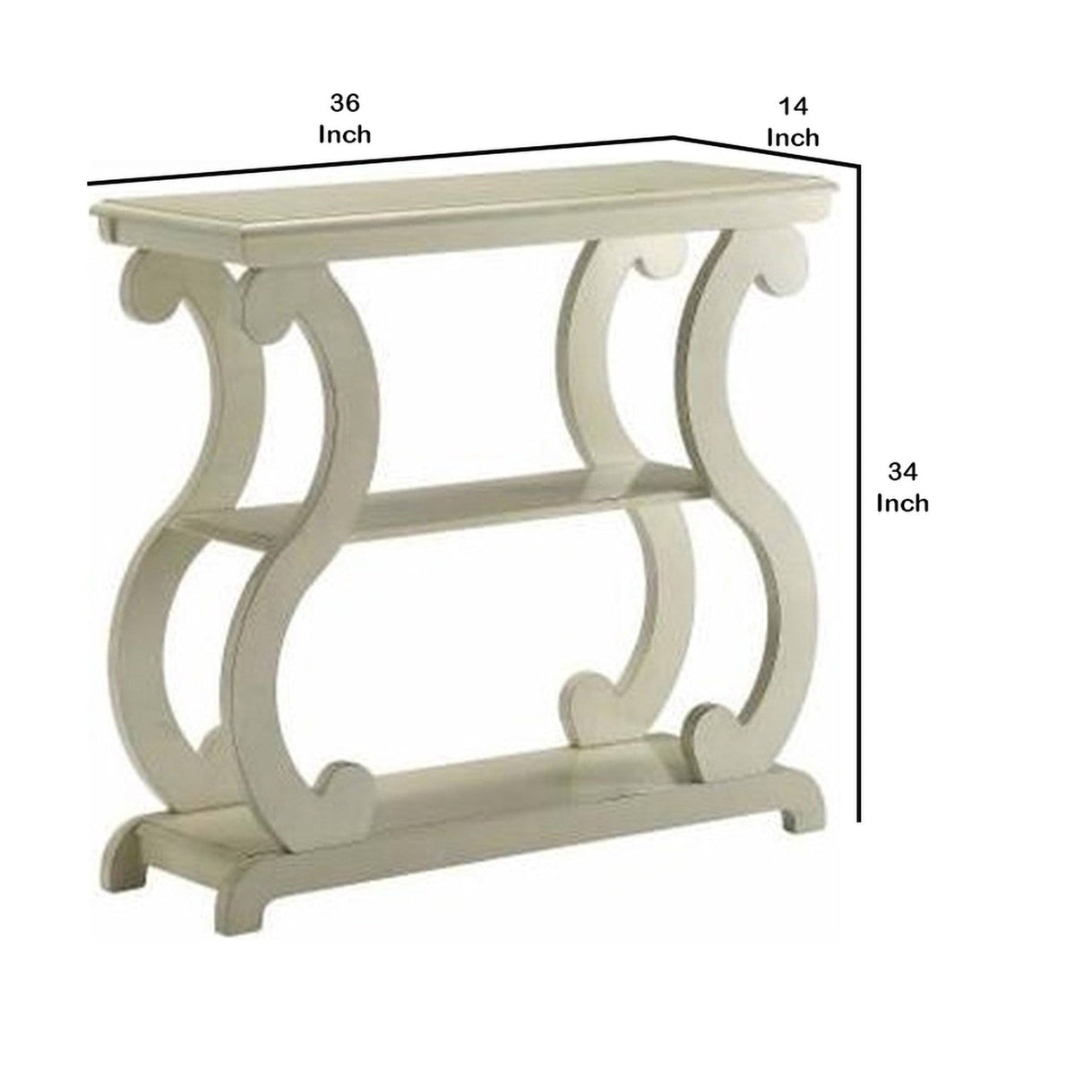 White Wooden Console Table with 2 Open Bottom Shelves R802
