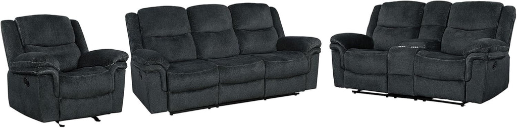 3-Piece Velvet Recliner Sofa Set with Cup Holders E429