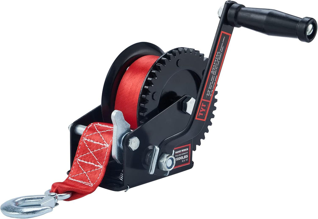 1600lb 2 Way Ratchet Manual Gear Winch with Red Strap, Pack of 2 F826