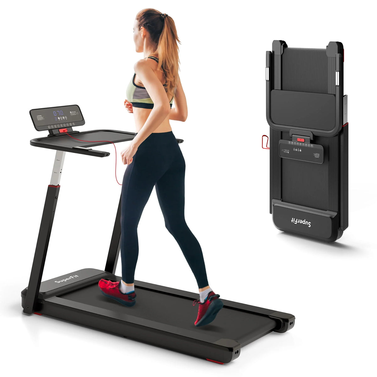 Folding Treadmill Adjustable Height Black C646524