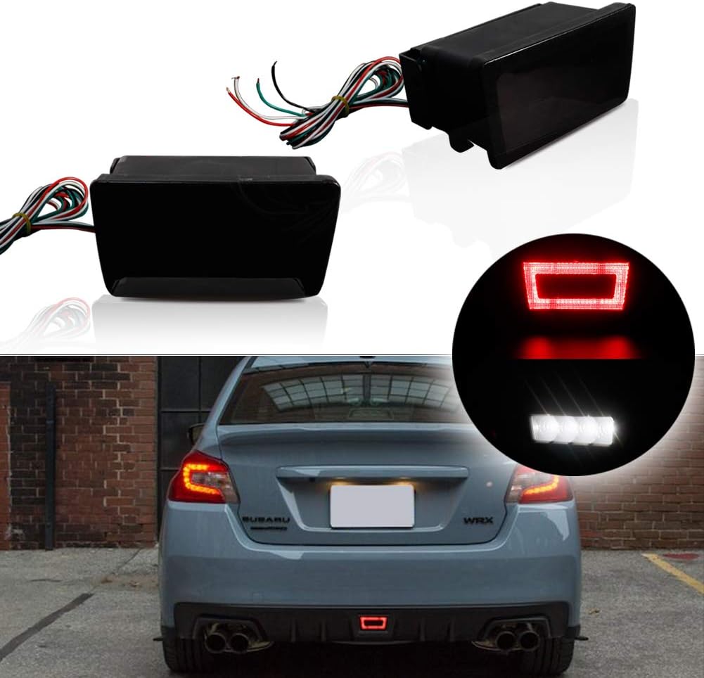 3-In-1 LED Rear Bumper Fog Light Kit Stop Brake Backup Reverse Running Tail Lights Smoked Lens Pack of 2 H56921