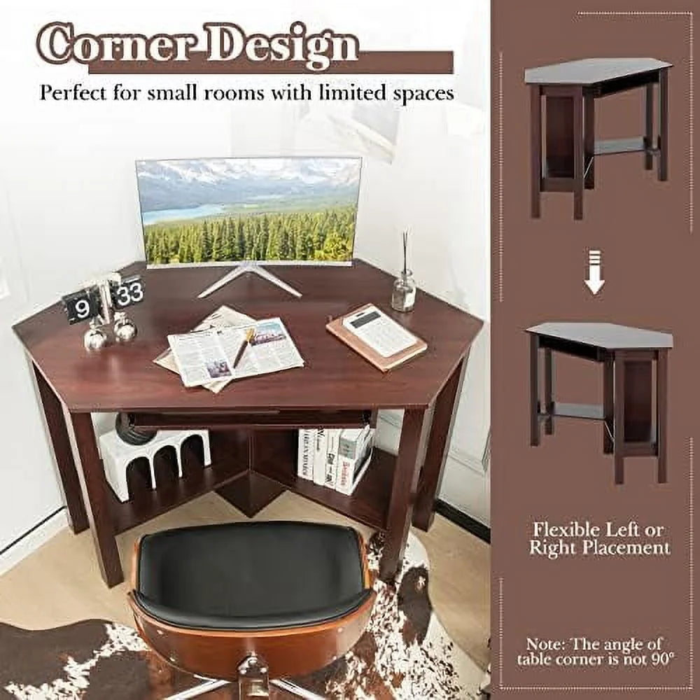 Corner Desk with Keyboard Tray and Shelves Z935