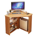 Light Brown Corner Desk with Drawers and Open Shelves J6770