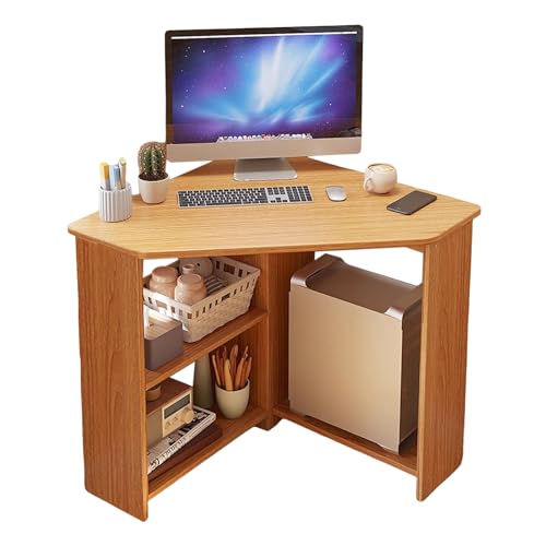 Light Brown Corner Desk with Drawers and Open Shelves J6770
