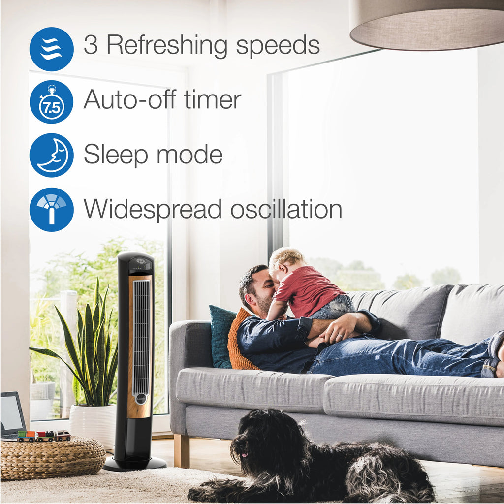 Black Brown Tower Fan with Remote Control R319981