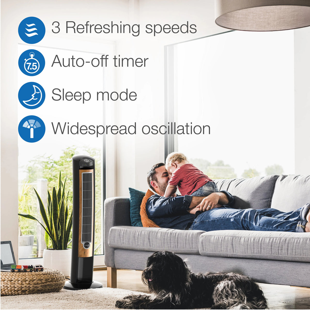 Black Brown Tower Fan with Remote Control R319981