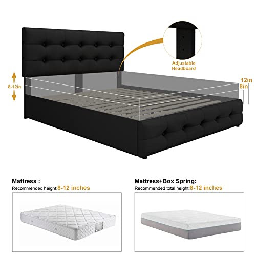 Black Queen Upholstered Platform Bed Frame with 4 Storage Drawers N13042