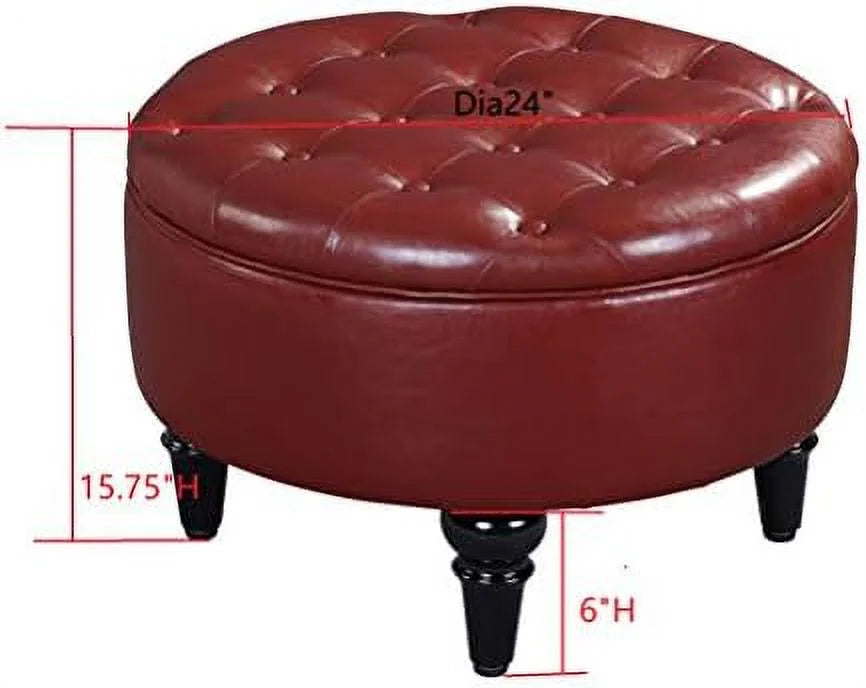 Faux Leather Round Ottoman with Tray Top S16252