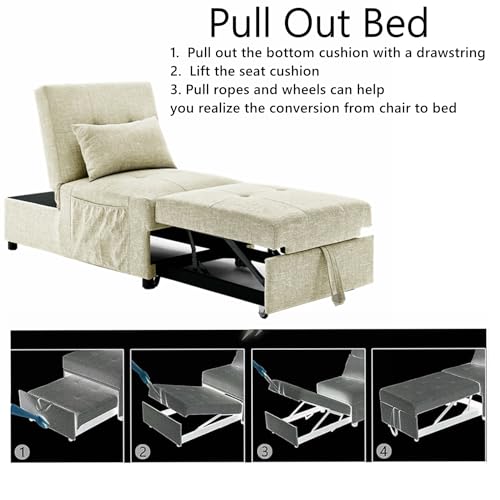 Beige Breathable Fabric Convertible Sleeper Chair Bed Z570839