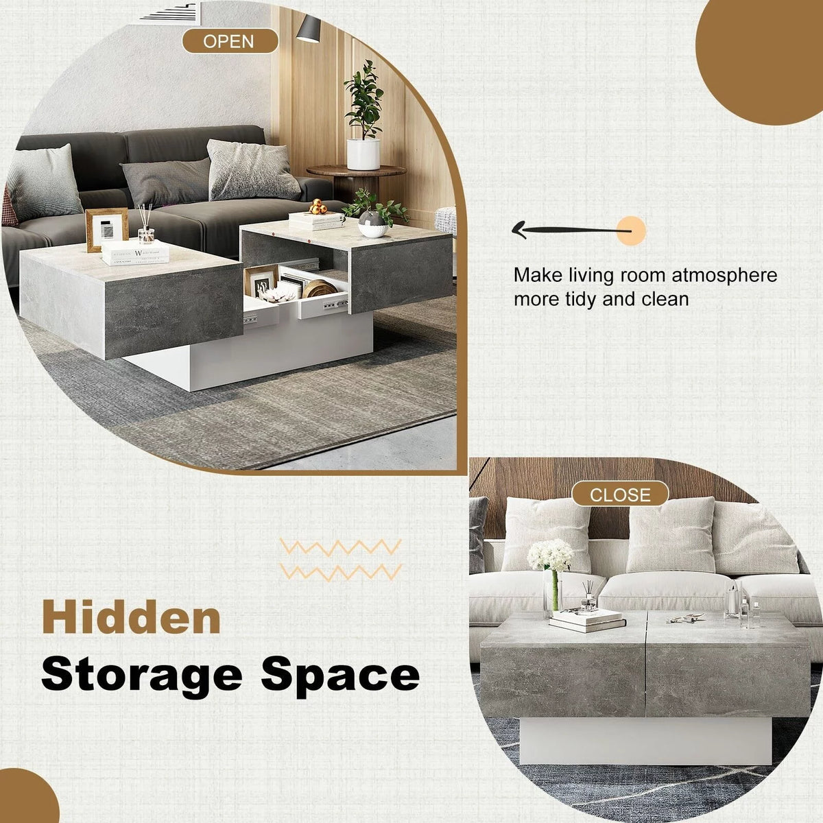 Gray Coffee Table with Sliding Top and Storage S2982