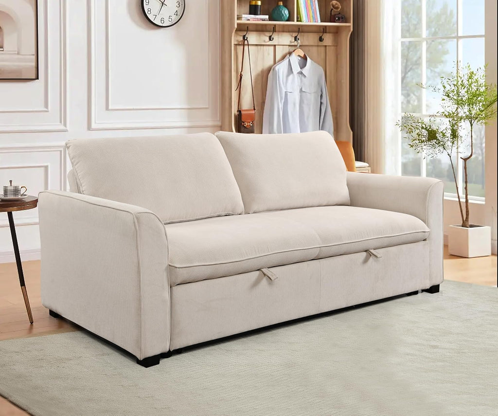 Beige 78 Inch Convertible Sleeper Sofa Bed with Pullout Bed S1447