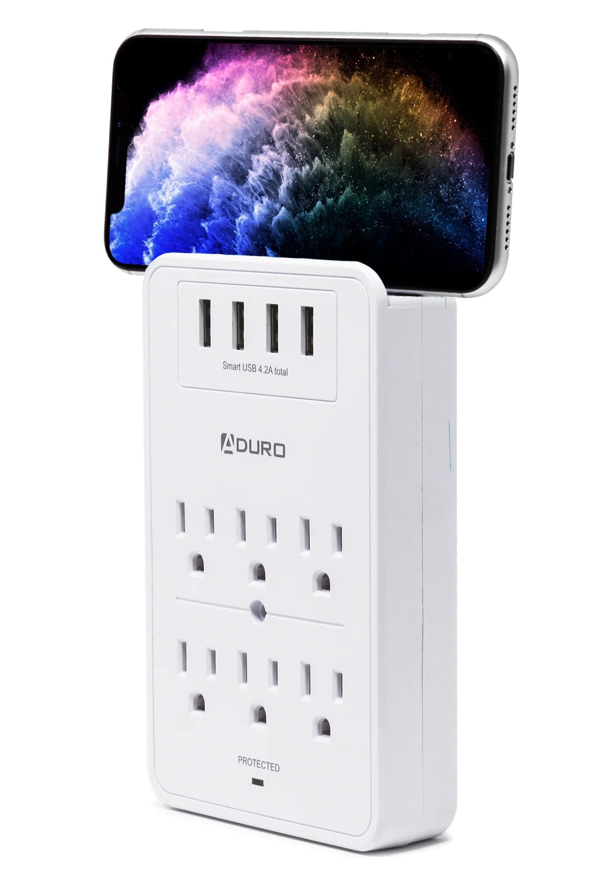 White 6 Outlet Power Strip with USB Wall Mount W9216