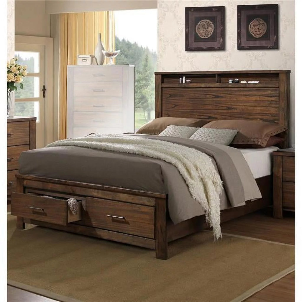 Wooden Queen Size Bed with Storage Drawers L207554