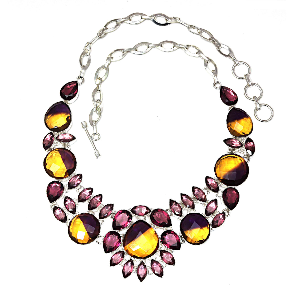 Ametrine Rubylite Faceted Gemstone Silver Necklace 18-20'' A21173