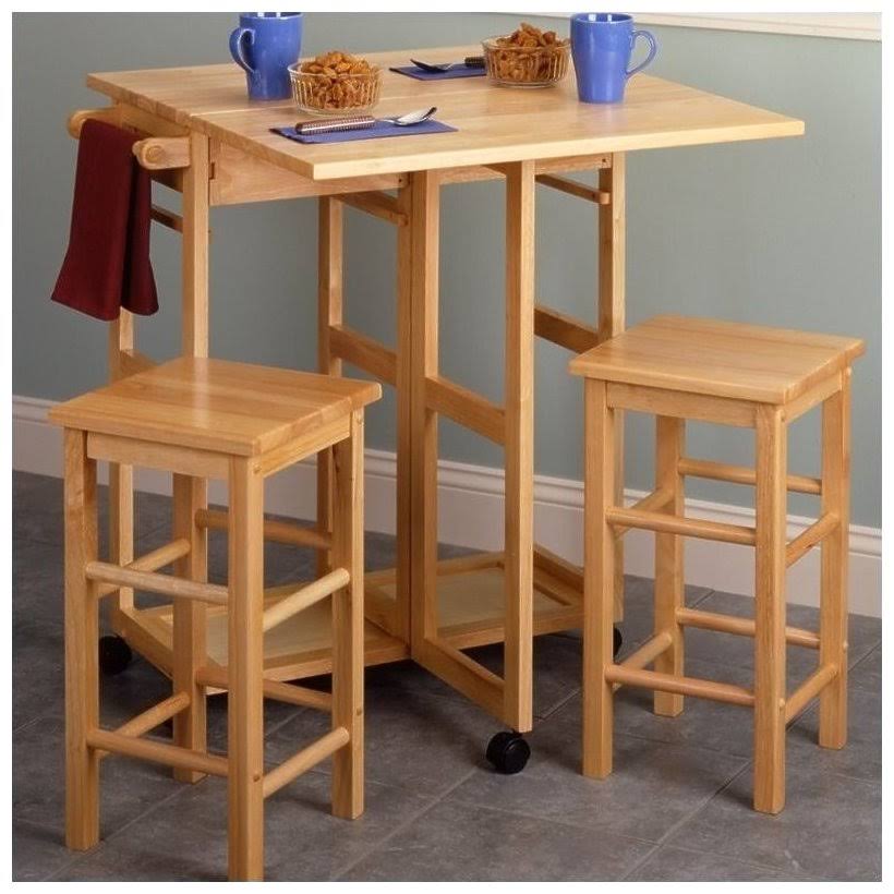 Drop Leaf Table Kitchen Cart with 2 Stools in Natural A70940