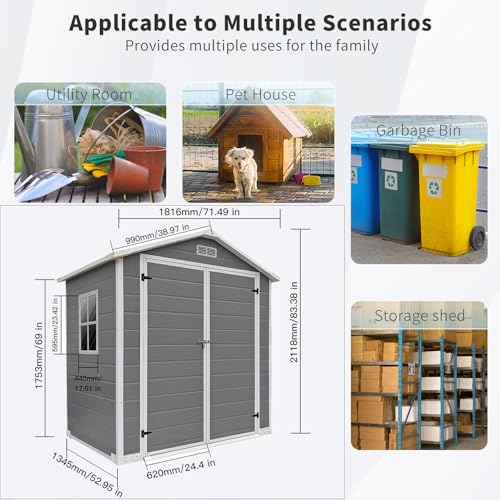 Grey Waterproof Plastic Outdoor Storage Shed with Floor and Lockable Door H3970