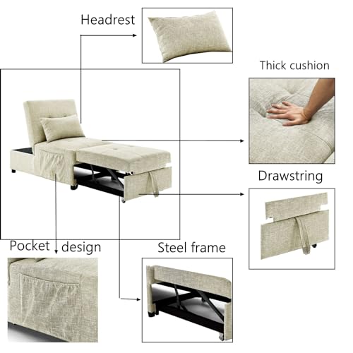 Beige Breathable Fabric Convertible Sleeper Chair Bed Z570839