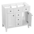 36" White Bathroom Vanity Base Only with 5 Drawers, 2 Doors, Solid Wood Frame O49837