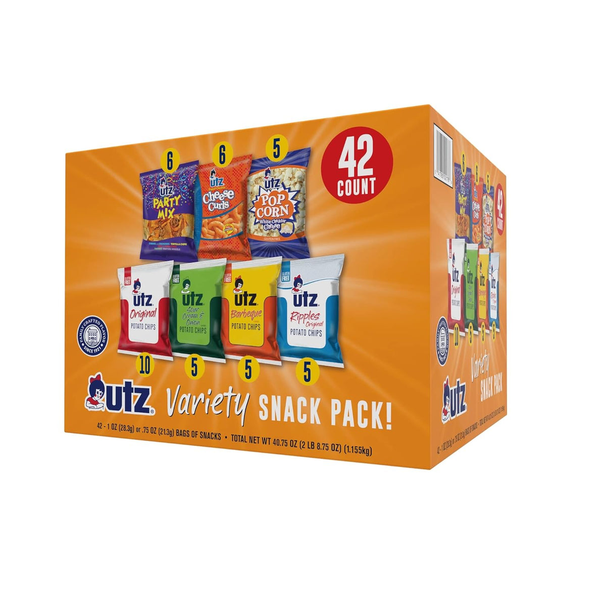 Snack Variety Pack, Potato Chips, Cheese Curls, Popcorn, Party Mix (Pack of 42) F84877