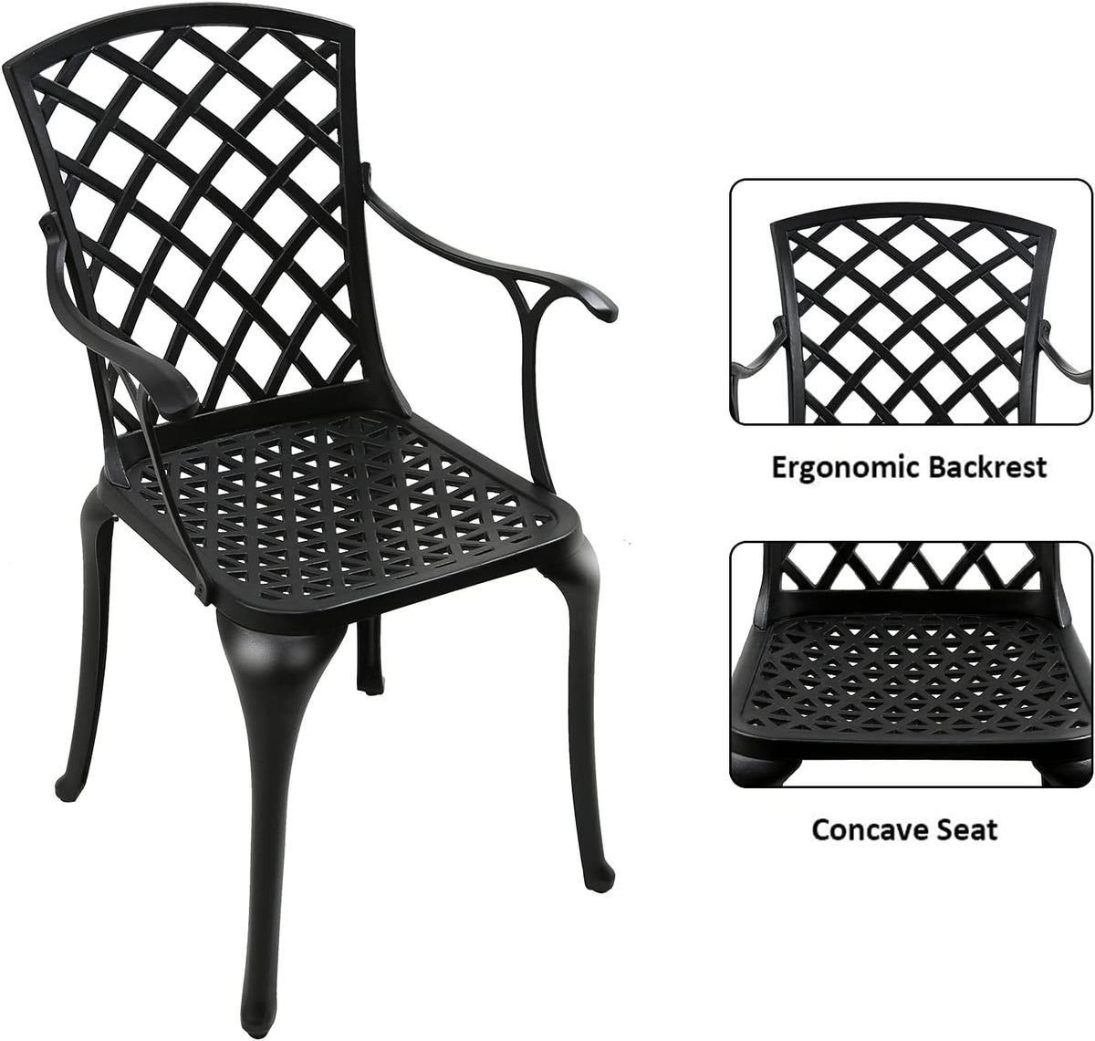 Black Cast Aluminum Outdoor Dining Arm Chairs, Set of 4 Q834627