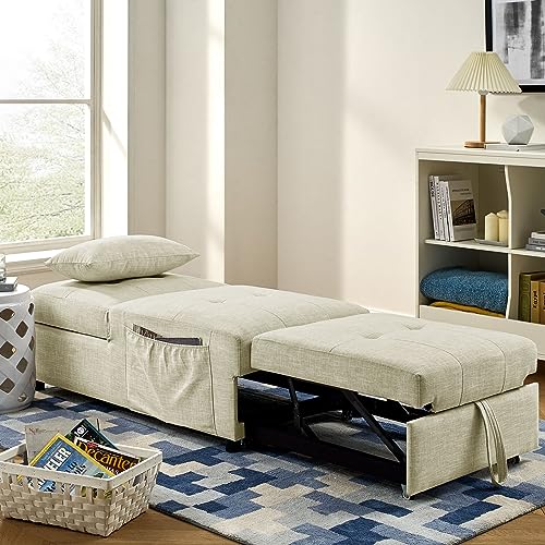 Beige Breathable Fabric Convertible Sleeper Chair Bed Z570839