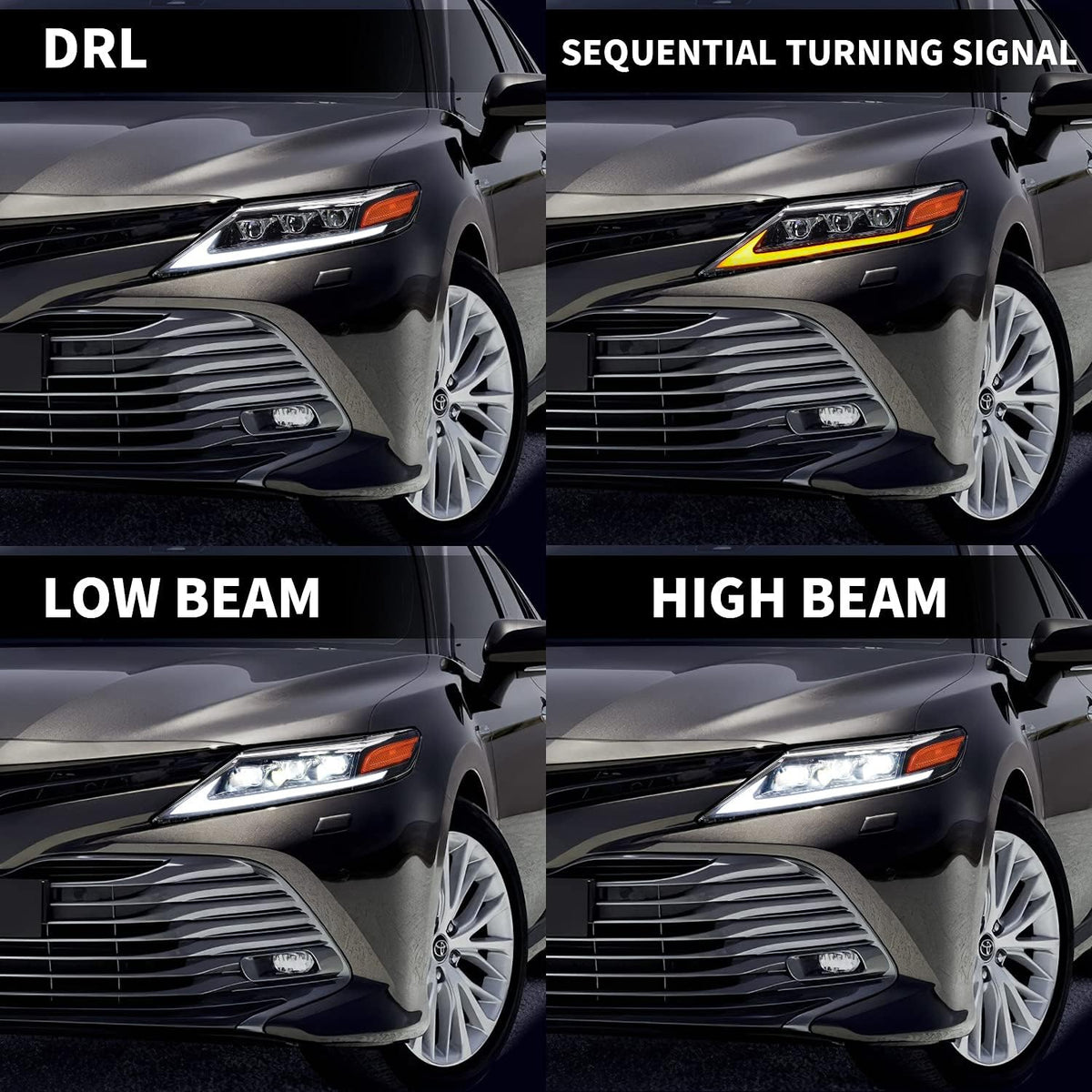 Full LED Projector Headlamp with Sequential Turn Signal DRL for Camry 2018 2019 2020 2021, A Pair Q30014