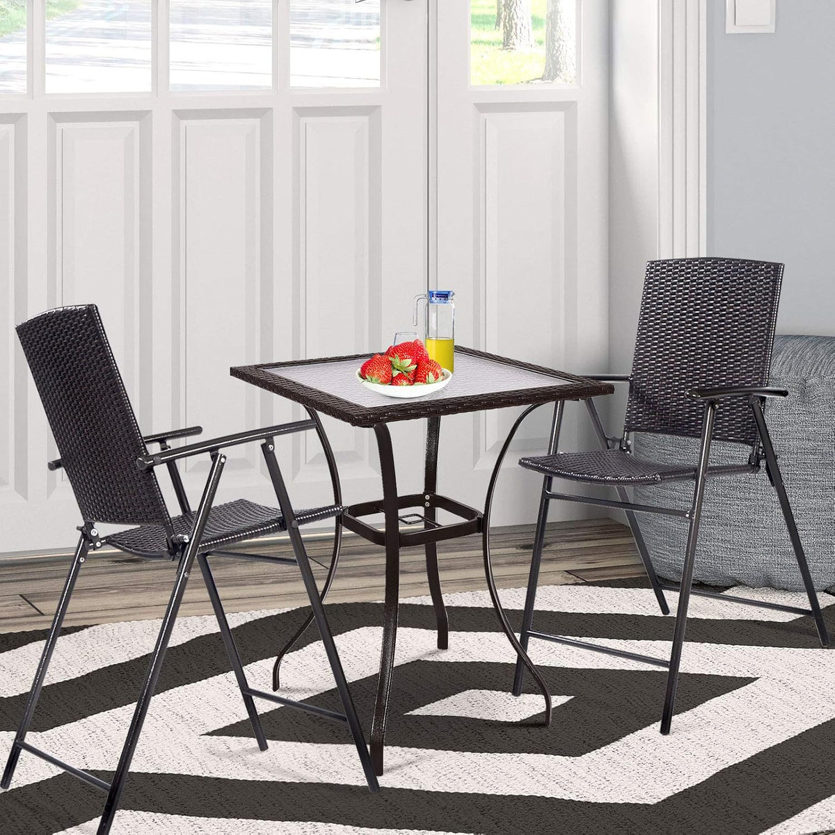 Set of 4 Folding Wicker Rattan Bar Stools with Back X739