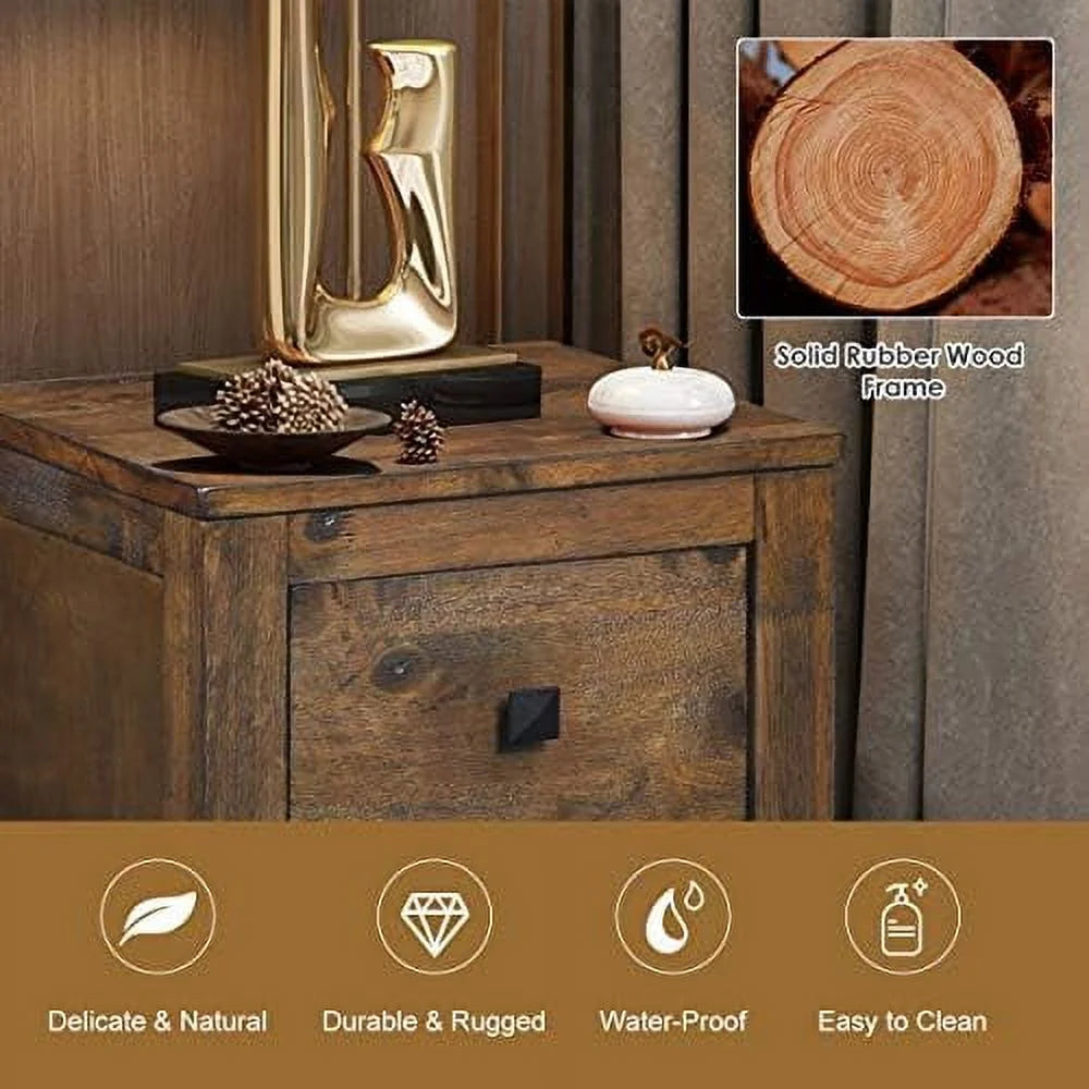 Rustic Wooden Nightstand with 2 Sliding Drawers Y1299