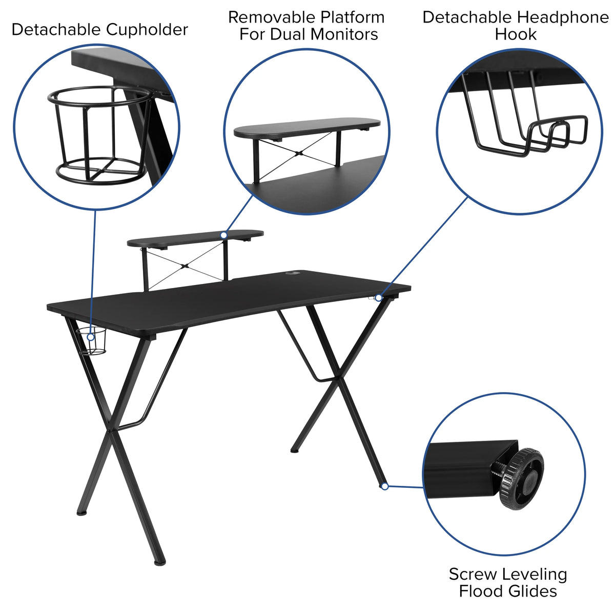 Black/Orange Gaming Desk Set with Cup Holder T87816