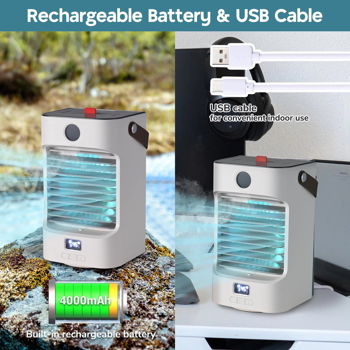 Portable Tabletop Air Cooler Fan with LED Light H852854
