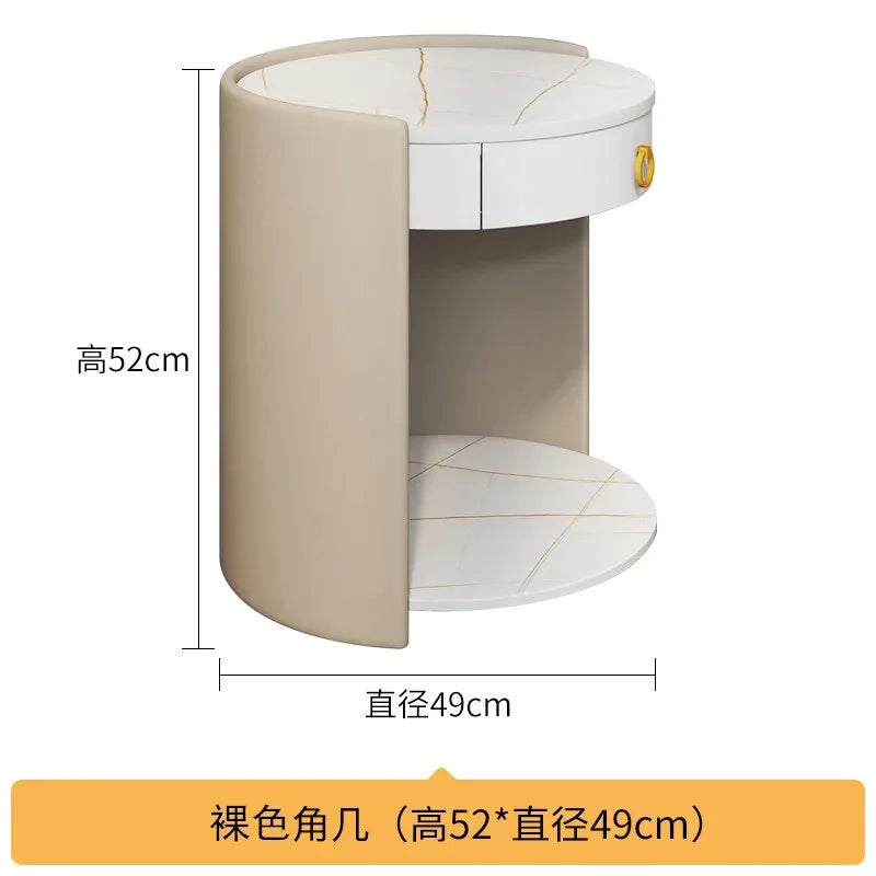 Round Leather Bedside Table Nightstand Q684