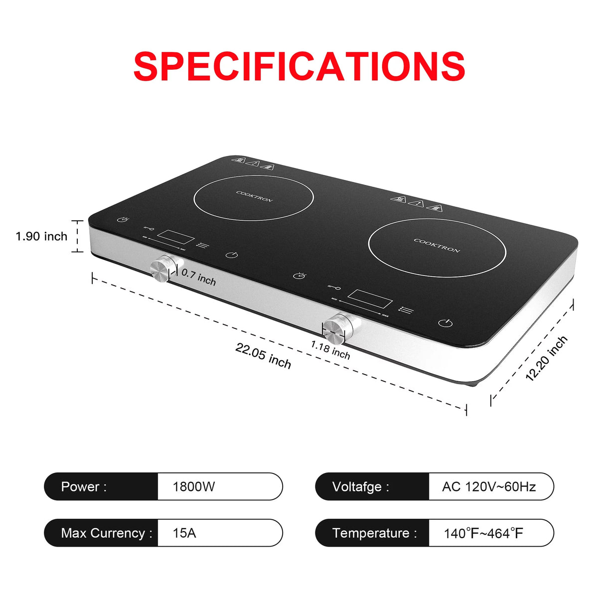 1800W Double Burner Electric Induction Cooktop O500907