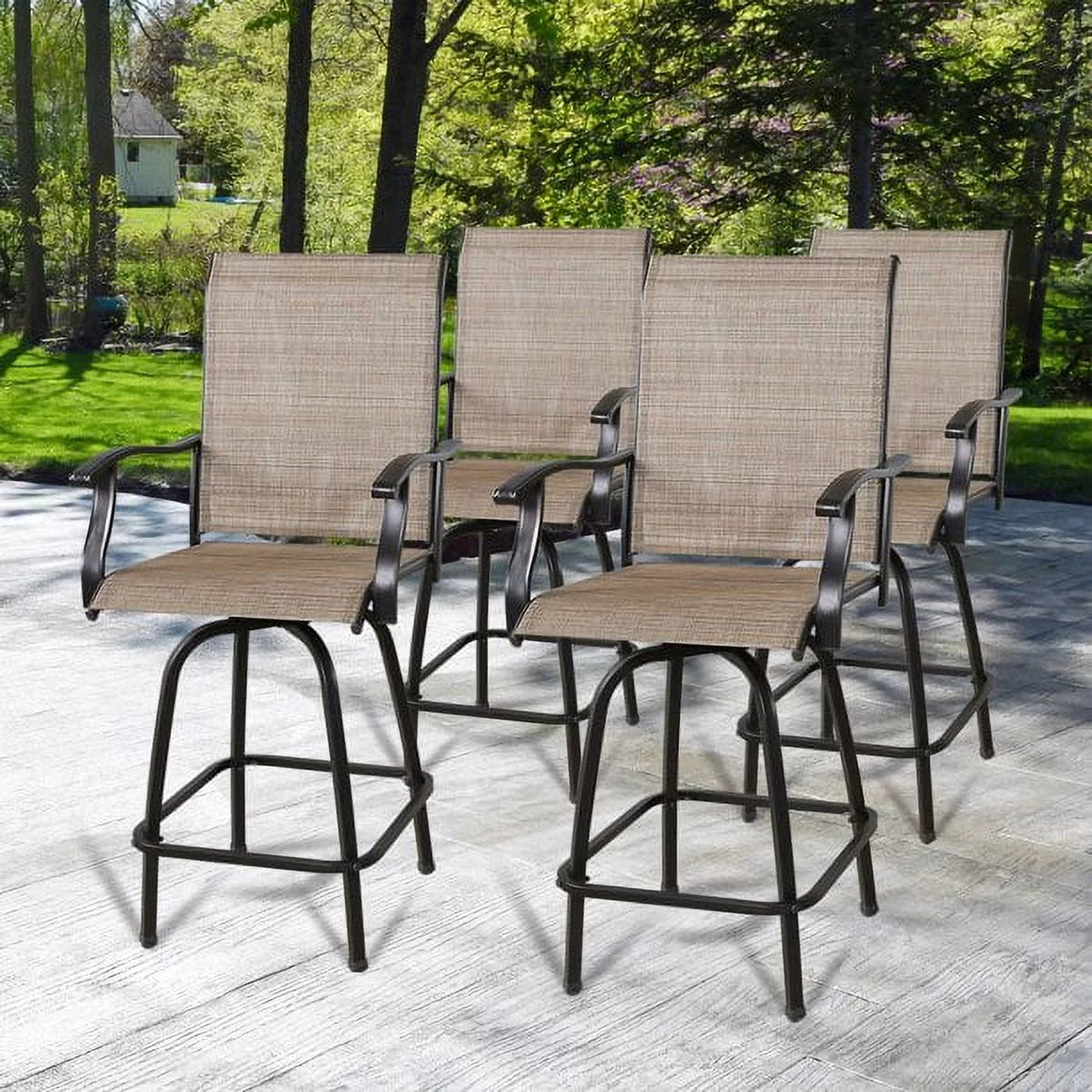 4-Piece Outdoor Swivel Bar Stools with High Back and Armrest K321472