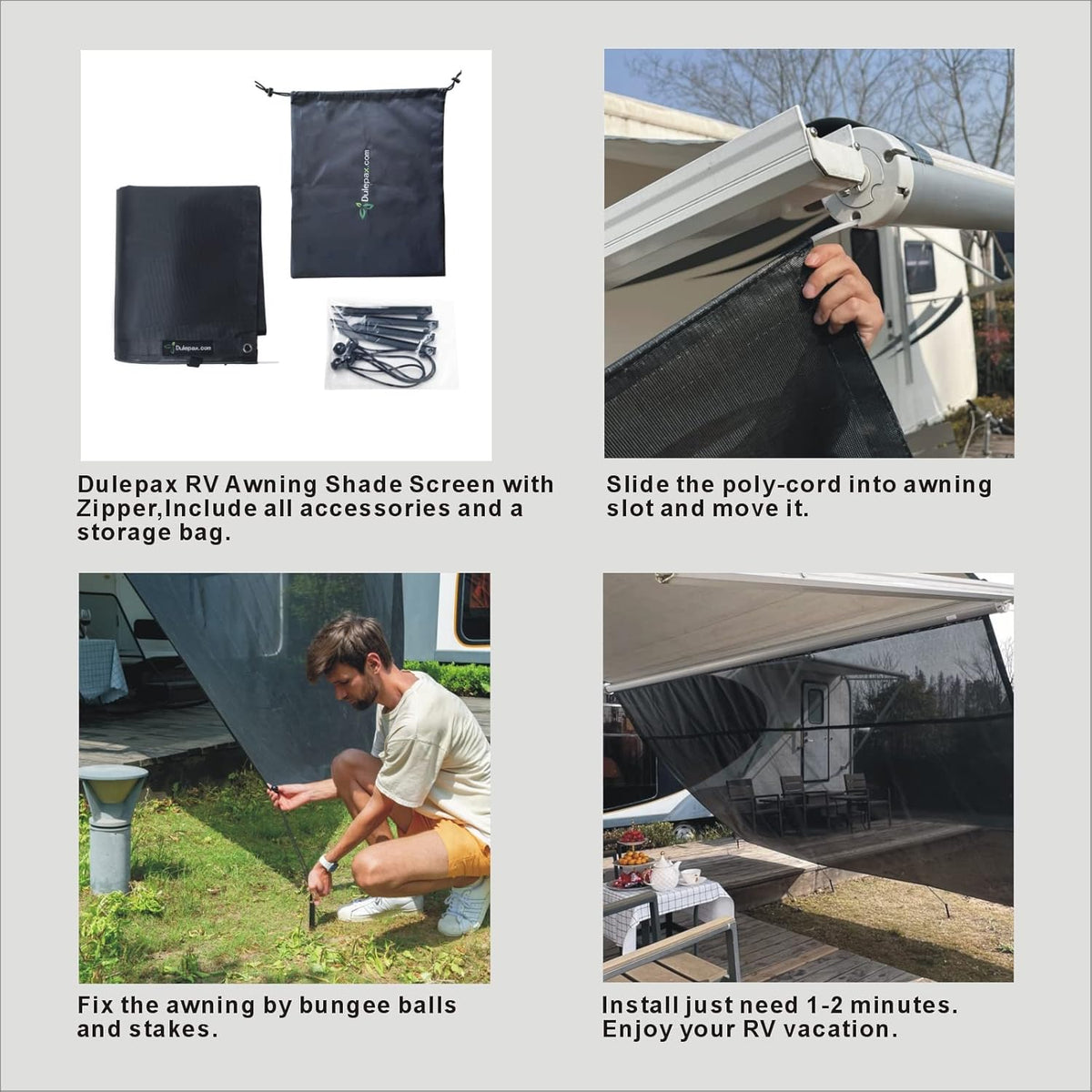 RV Awning Shade Screen with Zipper 9'X15'3'' O383