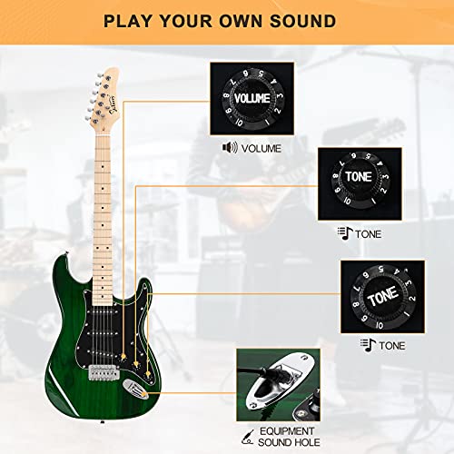 Full Size Electric Guitar with 20W Amp and Accessories Pack Guitar Bag (Blue) Q710609