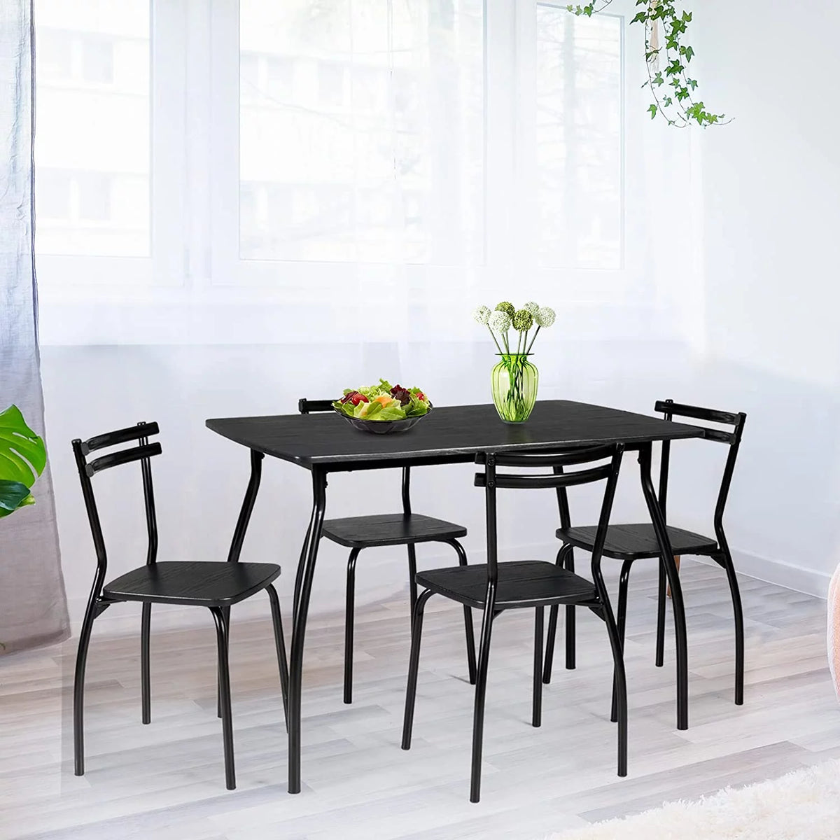 5 Piece Kitchen Dining Table Set with 4 Chairs Black E660