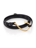 Gold Hook Leather Bracelet Black Y2302