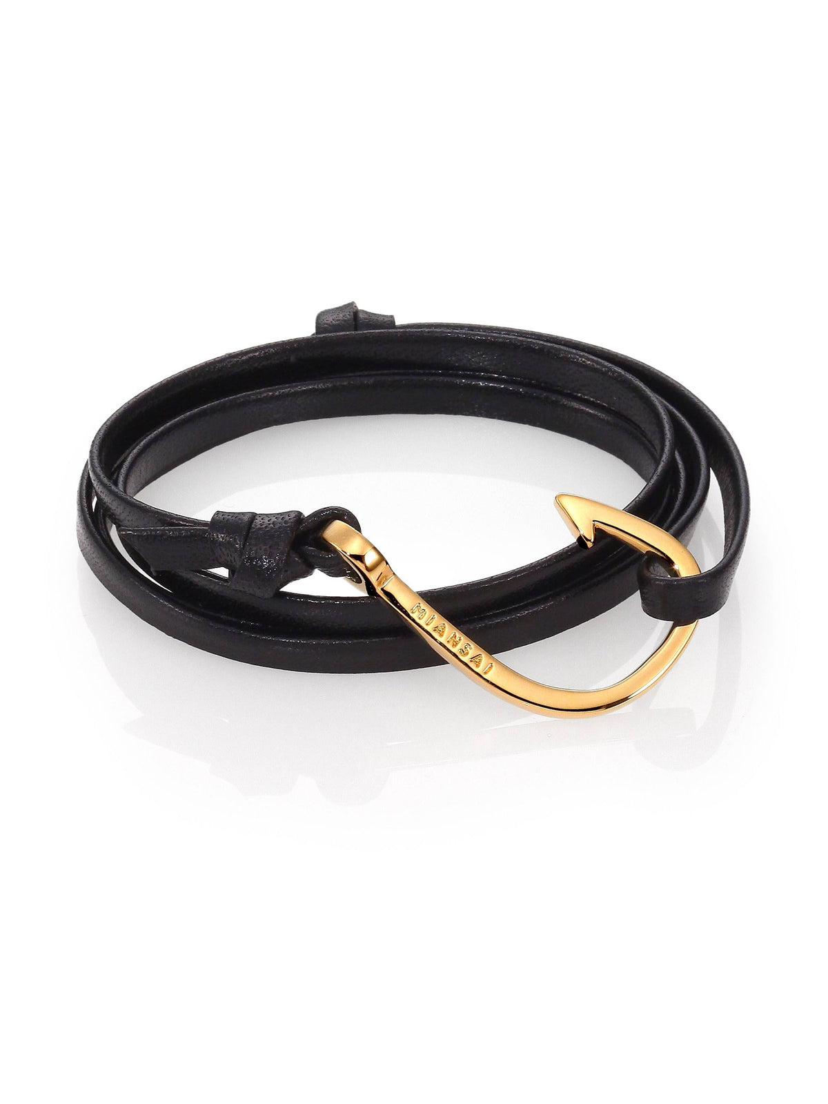 Gold Hook Leather Bracelet Black Y2302