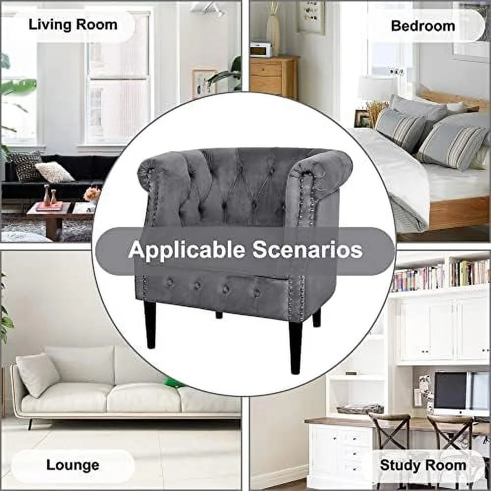 Mid-Century Velvet Accent Chair with Ottoman E29304