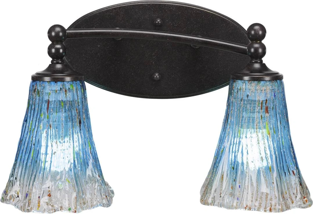 Two Light Bath Bar Dark Granite Finish with Teal Crystal Glass N692697